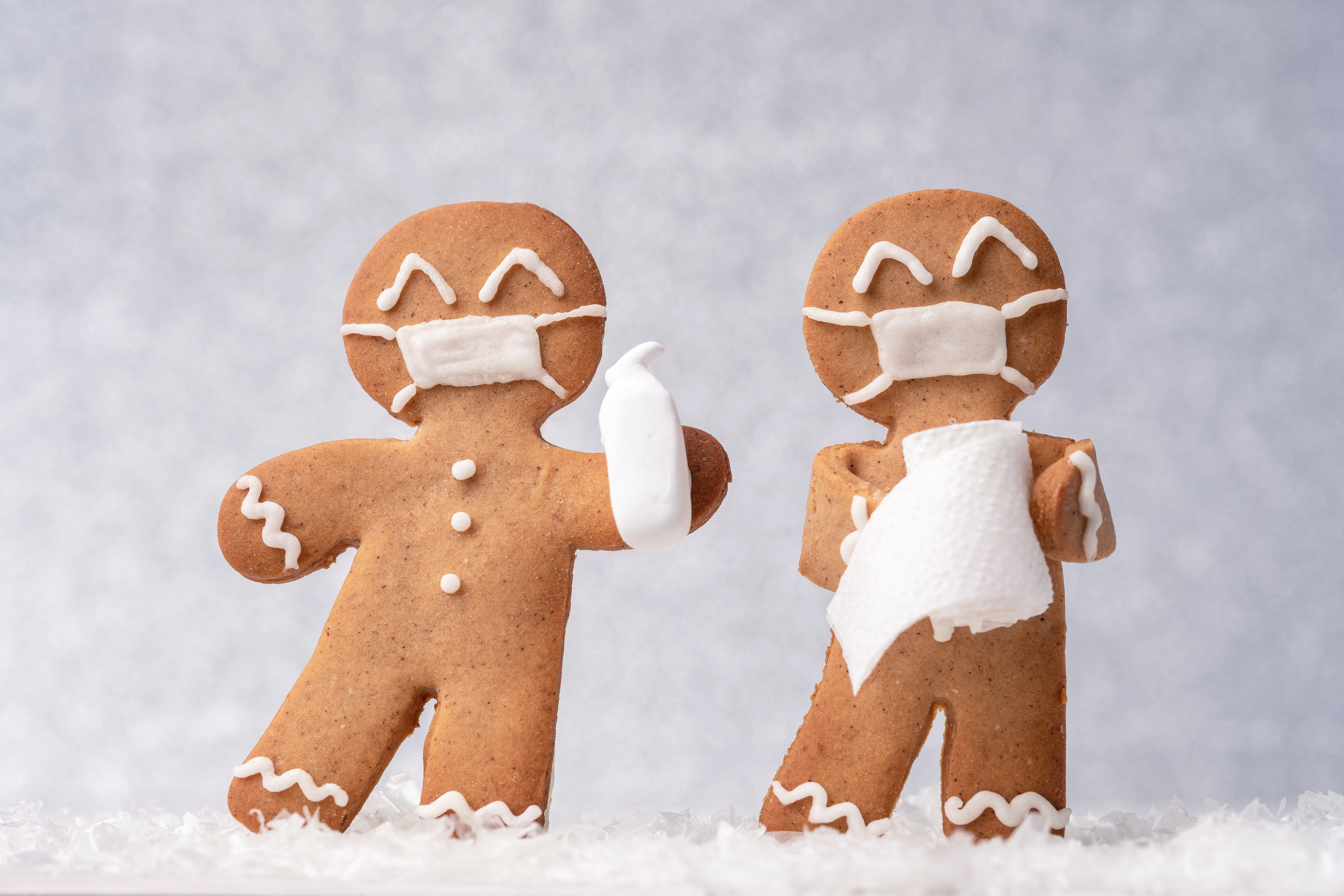 Christmas gingerbread men with a masks