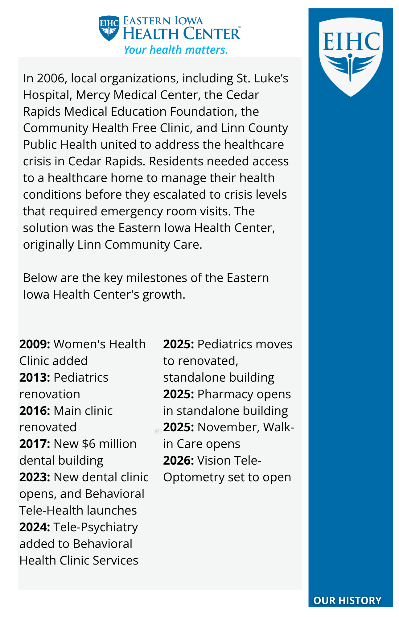 EIHC Annual Report Our History